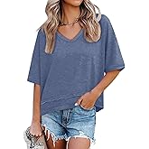 UNCLECAT Womens V Neck T Shirts Summer Trendy Short Sleeve Shirts Loose Casual Tops Tee