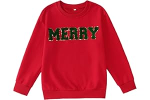 GLIGLITTR Kids Boy Christmas Sweatshirt Merry Long Sleeve Shirt Chenille Patch Letter Pullover Xmas Gifts Crewneck Fall Tops