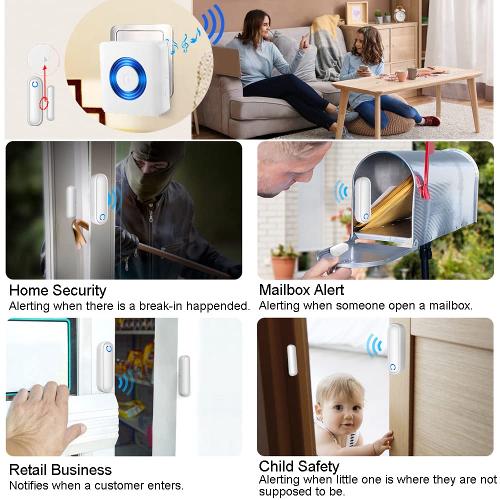 Caregiver Pager Door Alarms for Dementia Patients/Kids Safety/Home Security,Wireless Door Alarm Sensor for Elderly/Business/Home/Store (Three Sensor Two Receiver)