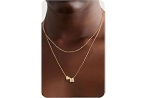 Krfy Gold Layered Initial Heart Necklace - Dainty 14K Gold Plated Tiny Letter Heart Personalized Monogram Name Necklaces for Women Trendy Gold Necklace Jewelry