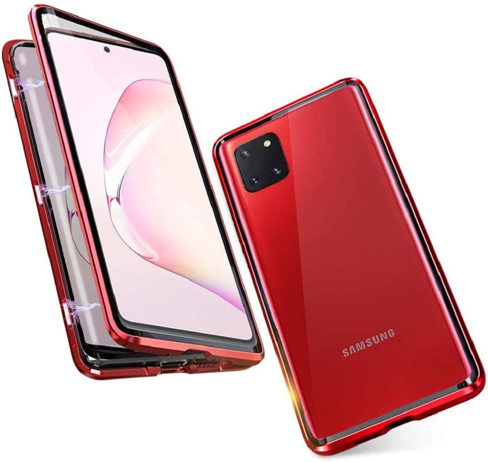 Case for Samsung Galaxy Note10 Lite Cover Magnetic Adsorption Metal Frame + Front and Back Tempered Glass Transparent Flip Cover Ultra Thin Full Body Screen 360 Degrees Coverage Protective Case,Red