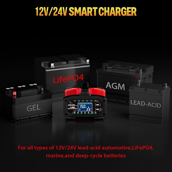 YONHAN BATTERY CHARGER 0-15A 12V/24V ADJUSTABLE CURRENT LIFEPO4 CAR BATTERY CHARGER, BATTERY MAINTAINER AUTOMATIC TRICKLE CHARGER, BATTERY DESULFATOR W/TEMP COMPENSATION