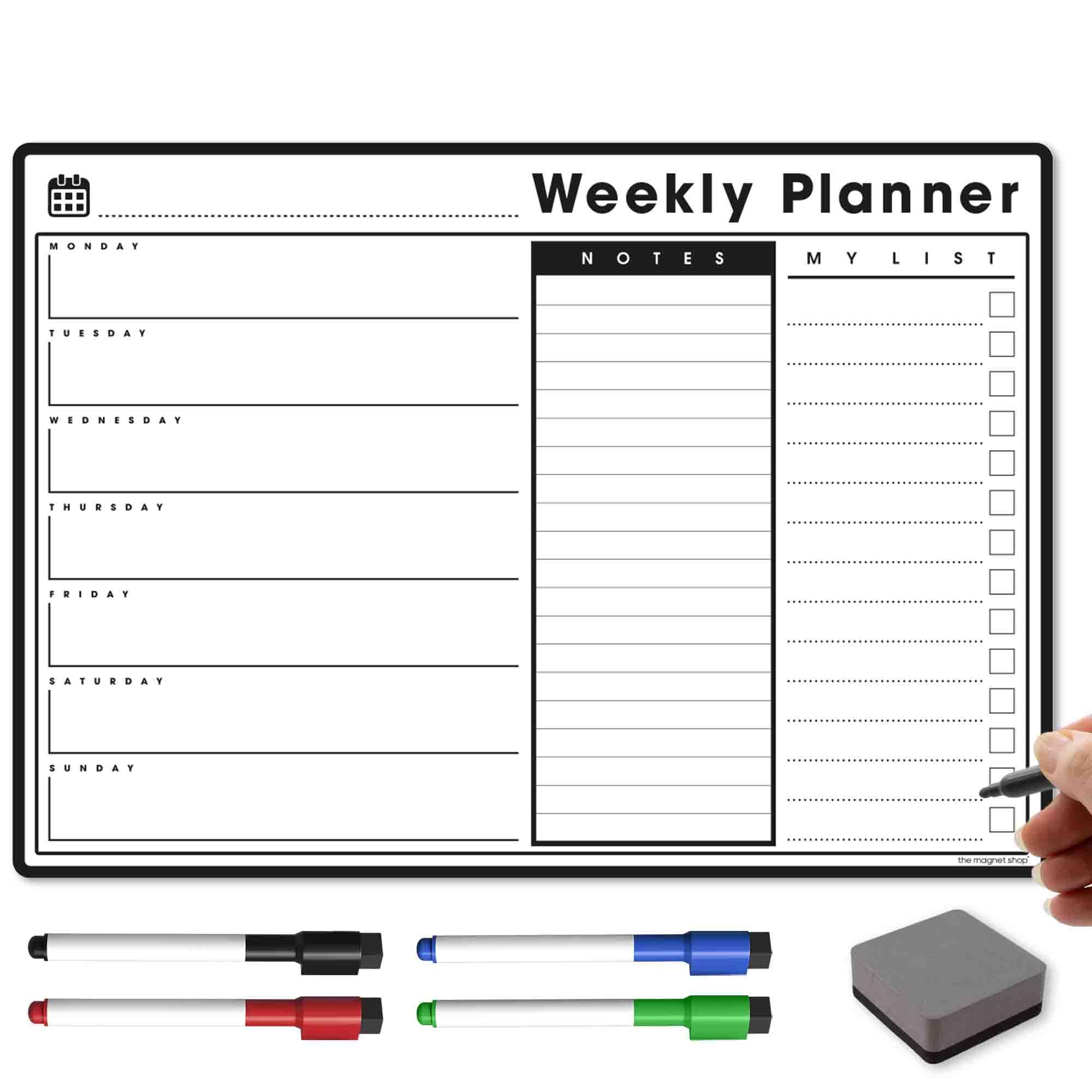 TMS A3 Weekly Planner Whiteboard | Magnetic Calendar for Fridge and Dry Wipe Pens | Meal or Family Planner for Kitchen (White)
