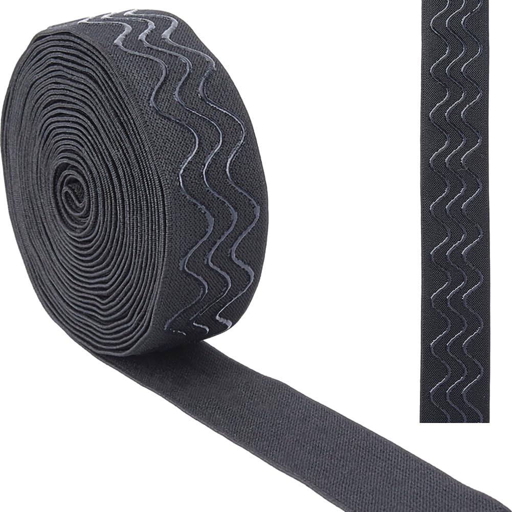 GORGECRAFT 5 Yards Silicone Elastic Gripper 1.2 Inch Non-Slip Black Stretch Webbing Ribbon Gripper Tape Band for Sewing Craft Waistband Wig Clothing Accessories
