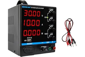 LWLONGWEI DC Power Supply Variable,30V 10A Adjustable Switching Regulated DC Bench Power Supply with 4-Digits LED Power Display, Coarse and Fine Adjustments with Alligator Leads Black