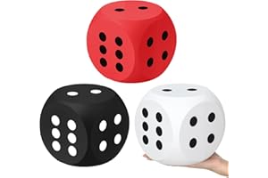 Halloscume 3 Pcs 6" Large Casino Foam Dice Set Jumbo Soft Foam Dice for Family Educational Toys Board Game Night Giant Casino Party Decor Graduation Prom Birthday Party Supply(Black, Red, White)