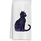 Fuasei Celestial Black Cat Kitchen Towels, Cat Lovers Mom Lady Gifts Hand Towels for Bathroom, Mystical Witchy Kitty Kitten Dish Tea Towels for Kitchen Decor, 16x24 Inch