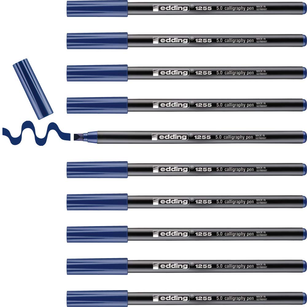edding 1255 calligraphy pen - steelblue - box of 10 - calligraphy nib 5 mm - fibre pen for paper, wood, terracotta, canvas - hand lettering, bullet journals, thank you cards, calligraphy books