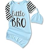 CybNemo Newborn Baby Boy Sleeper Gift Set Little Bro Nightgown Stripe Long Sleeve Infant Sleepwear Outfit