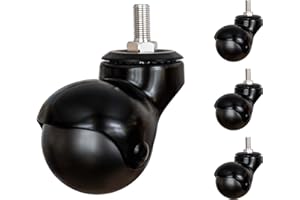 NATIKON Set of 4 Tone 2" Inch Ball Caster Wheels with 0.59" Inch Threaded Stem for Furniture, 360-Degree Rotation (Black)