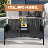 Panana Rattan Loveseat 2 Seater with Built-In Glass Table Black PE Wicker view 6