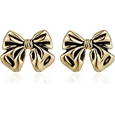 SELOVO Large Bow Stud Earrings for Women Trendy Bowtie Statement Earrings Gold Tone Retro Style