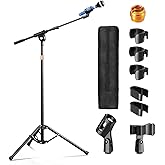 OUKMIC Mic Stand with Boom Arm with Carrying Bag and 2 Mics Clips, 1 Pack | Height Adjustable, Reverse Fold for Easy Storage, For Singing Performance, Home Studio Recording, Podcast and Stage