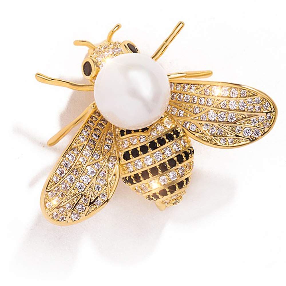 Gleamart Honey Bee Brooch Pin Rhinestone Insect Animal Brooches for Girl Women White