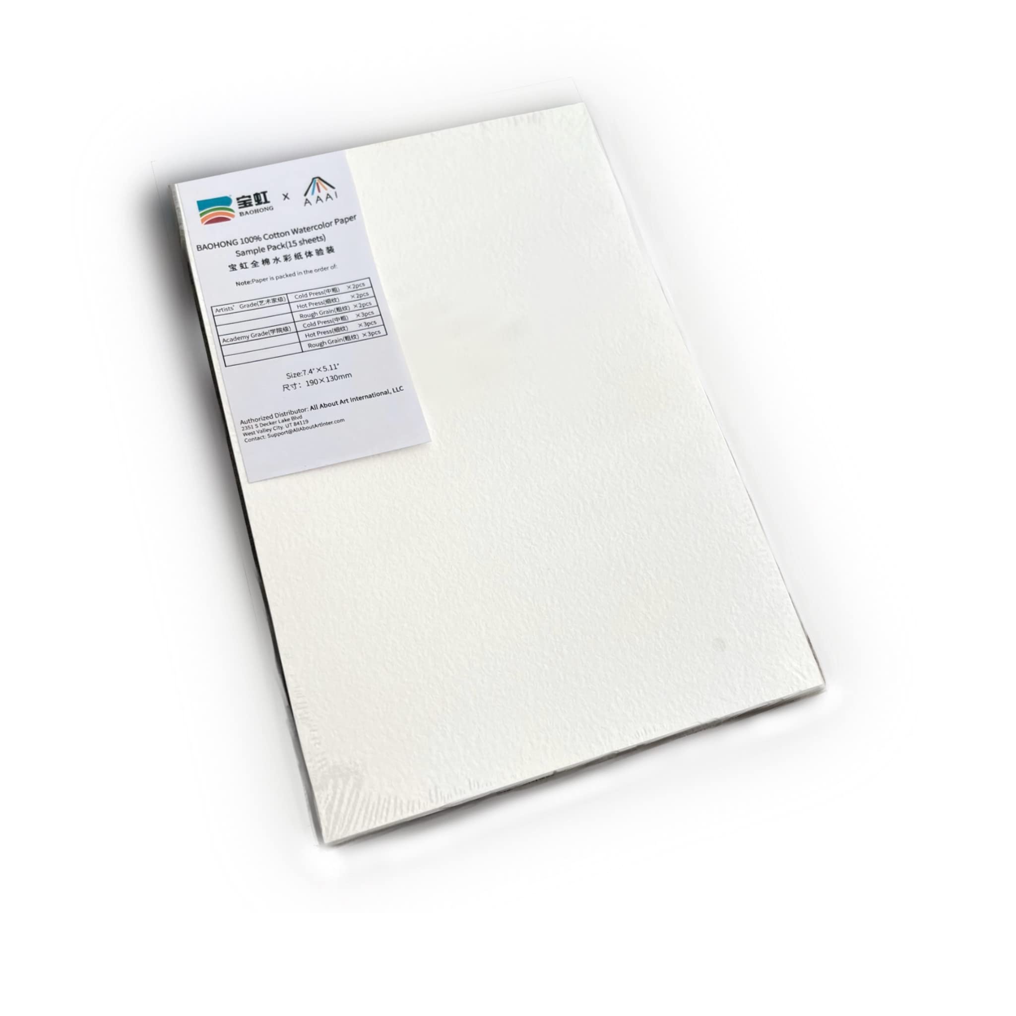 Baohong Watercolor Trial Pack, Watercolor Paper, 7x5, 100% Cotton, 140lb/300gsm, 20 Sheets (6xTextured Cold Press, 2xHot Press and 12xRough)