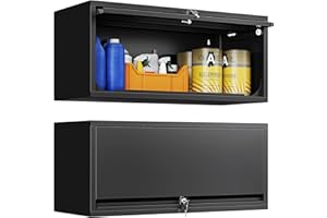 Yizosh Metal Garage Wall Storage Cabinet, Hanging Steel Tool Cabinet with Lockable Door, for Home Office Pantry School, Garag