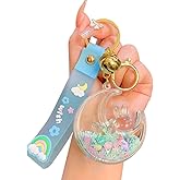 HSYHERE Women Girls Beautiful Creative Sleeping on Moon Rabbit Moving Sand Keychain Flowing Sand Pendant Metal Key Ring