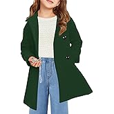 Haloumoning Girls Double Breasted Pea Coat Kids Long Sleeve Notched Lapel Winter Dress Coat With Pockets 5-14 Years