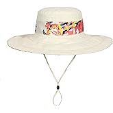 Womens Wide Brim Sun Hat Reversible Print UV Protection Oversized Beach Cap Travel UPF 50+(M Beige)