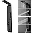 Homevacious 4 IN 1 Stainless Steel Multi-Function Shower Panel Tower System Rainfall Shower Head Massage Body Jets Handheld Shower and Bath Tub Spout Wall Mounted Bathroom Shower Panel Matte Black