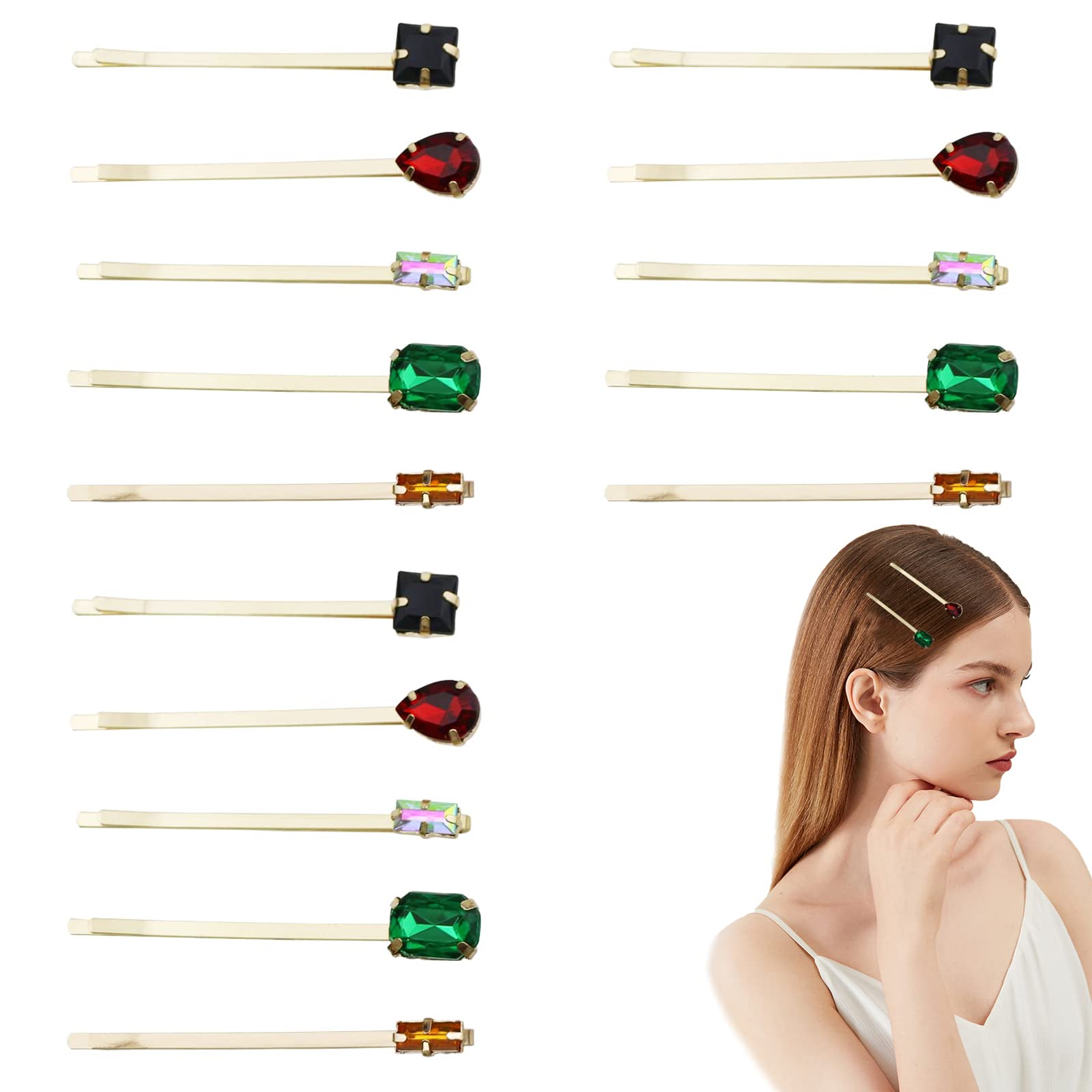 Photo 1 of 15 PCS Retro Crystal Hair Pins Hair Slides Clips Vintage Decorative Bobby Pins Hairpins Hair Styling Tools Accessories for Women and Girls (5 Styles)