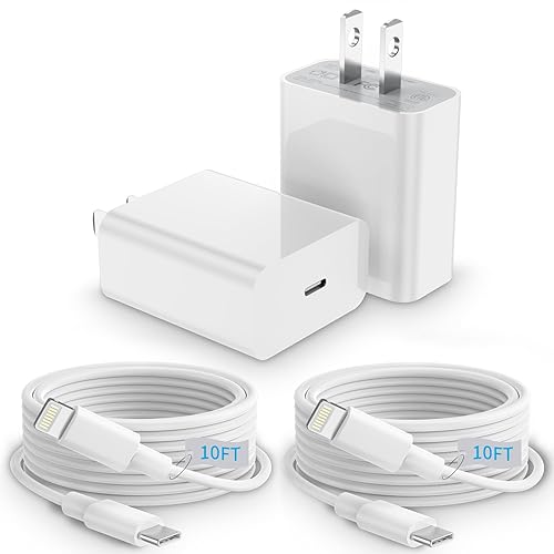 USBC Charger for iPhone Charger, 2-Pack 20W PD USB-C Fast Wall Chargers, USB C Charging Block with 10ft Type-C to Lightning Cable for iPhone 14 Plus/ 13 Pro/ 12 Mini/ 11 Pro Max/X/ 8/ iPad/AirPods