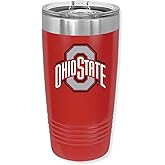 Ohio State University 20oz Stainless Steel Double Walled Red Beverage Tumbler with Acrylic Lid - College Gear for Playoff Season – For Office, Home or Auto – Show your Buckeye Pride