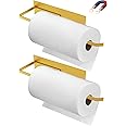 Paper Towel Holder, Magnetic Paper Towel Holder for Fridge, Toilet Paper Roll Holder Magnet Paper Towel Rack Wall Mount Fridge Organizer for Towels Rolls Bathroom Pantry RV Kitchen Gold, 2Pack
