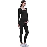 CFRTMTBB Maternity Jumpsuit Ribbed Long Sleeved Square Neck Romper Bodycon Yoga One Piece Pregnancy Bodysuit Shapewear