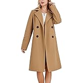 chouyatou Women's Basic Essential Double Breasted Mid-Long Wool Blend Pea Coat