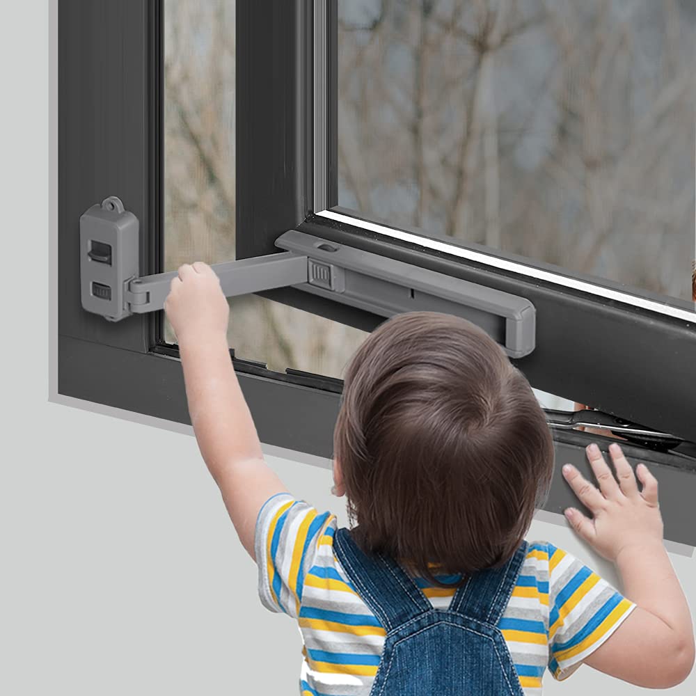 EUDEMON Childproof Window Lock, Baby Safety Window Restrictor, Easy to Install and Use, no Tools Need or Drill (Grey)