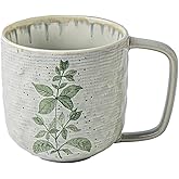 QIXCOZTI Ceramic Mugs for Men & Women, Unique Microwave & Dishwasher Safe Tea/Coffee Rustic Stoneware Cups for Office & Home(Green Leaf)