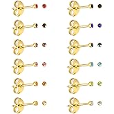 JUSTJANDM 12 Pairs Ear Piercing Stud Earrings for Ear Piercing Guns, Surgical Stainless Steel Multicolor Round Heart Star Cubic Zirconia Birthstone Stud Earrings Set