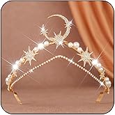Catery Moon Crown Headpiece Goddess Star Tiara Headband Gold Celestial Headpiece for Women