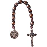 YQZIYOU Pocket Rosary for men - Handmade Wooden Catholic Rosaries, Wooden Bead Rosary Necklace, Metal Cross For Catholic Or Christian Gift