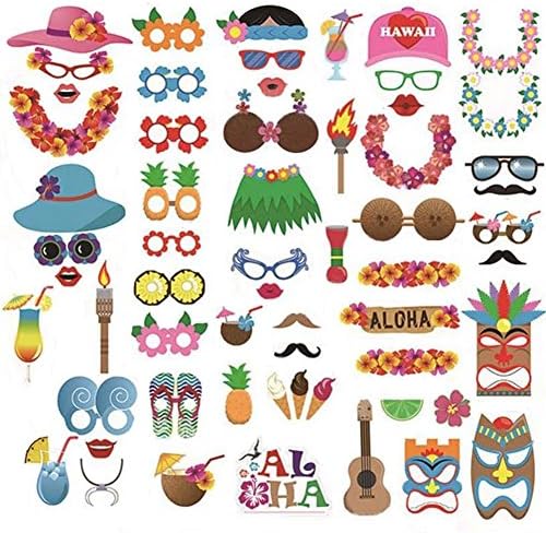GoaPly 60 Ct DIY Beach Photo Booth Props, Luau Party Supplies, Hawaii Theme Summer Pool Party Decorations