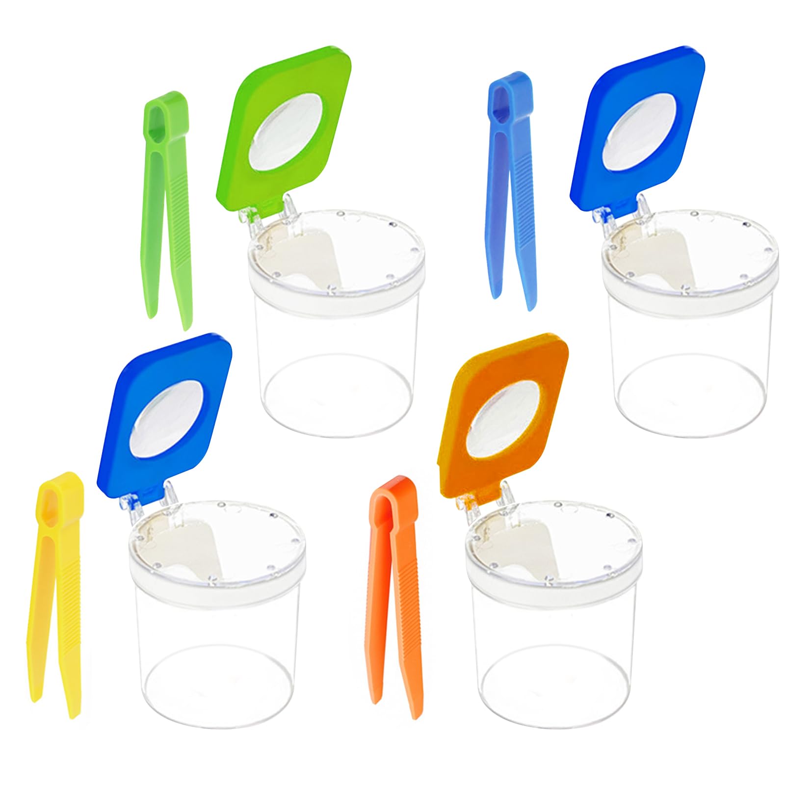 Magnifying Insect Viewer Box,4 Pcs Magnifying Insect Container with 4 Pcs Tweezers,Portable Insect Observation Box Bug Catcher for Kids Nature Exploration Science Learning