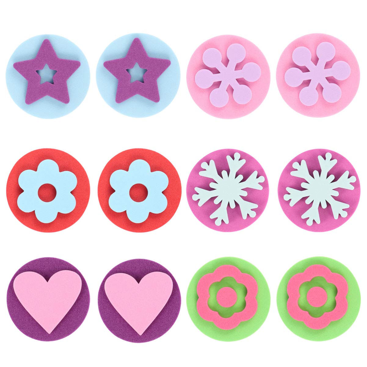 EXCEART 12pcs Sponge Painting Shapes Flower Star Sponge Seals Snowflake Heart Stampers Early Educational Learning Graffiti Tool for Kids Toddler Supplies