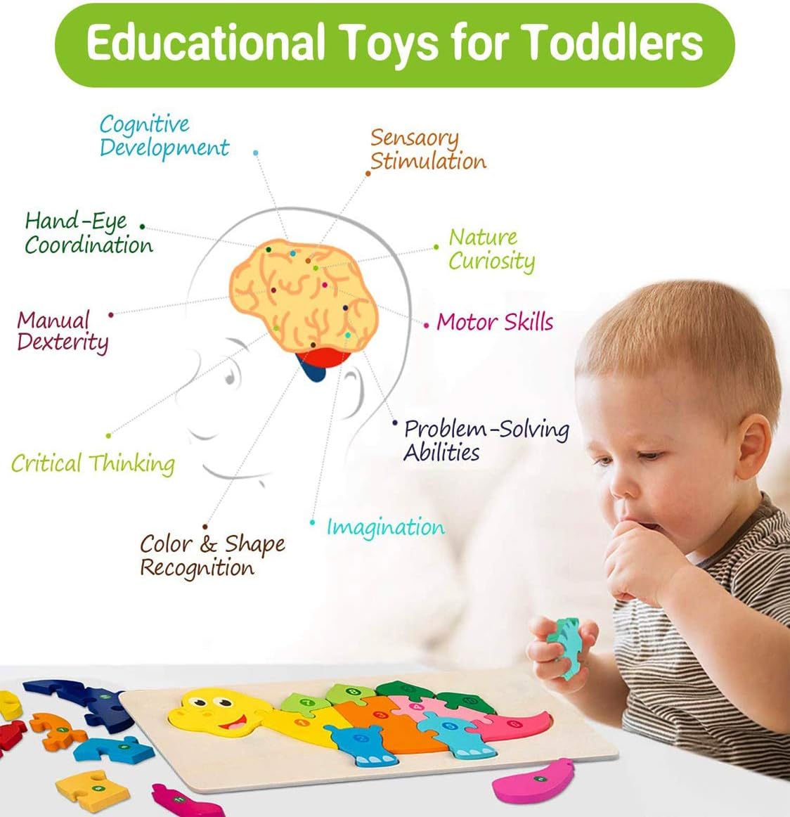 Wooden Puzzles for Toddlers, Preschool Early Educational Toys Puzzles, 4 Pcs Animals Pegged Family Games Set for Kids Boys and Girls 2 3 4 5 6 Years Old: Toys & Games