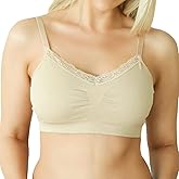 V-Neck Seamless Bra with Lace Trim, Full Coverage Wireless Bras for Women, Adjustable Straps