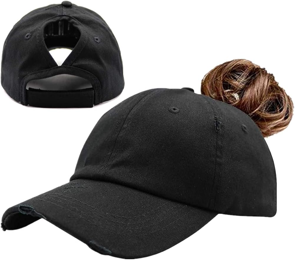 Womens Ponytail Messy High Buns Trucker Ponycaps Plain Baseball Cap Dad Hat Adjustable Snapback Girls Caps