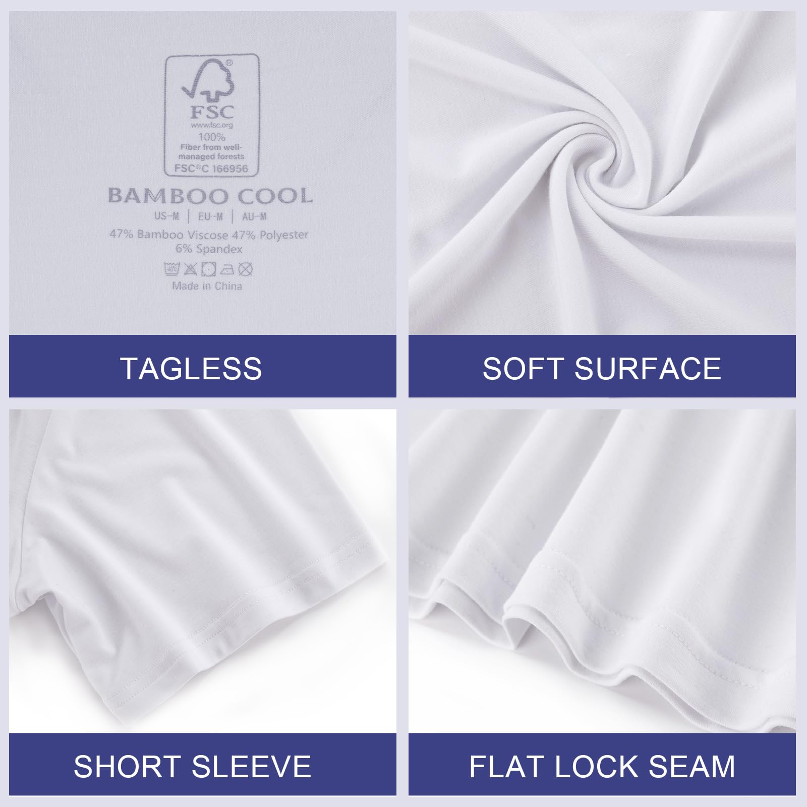 BAMBOO COOL Men's Undershirt Moisture-Wicking T-Shirts Stretch Crewneck Soft Tees for Men,3 Pack