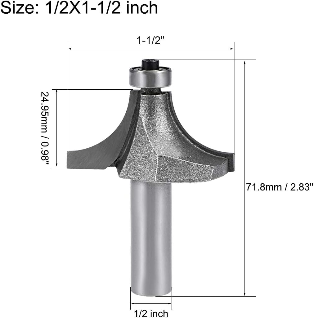 sourcing map Router Bit 1/2 Shank 1-1/2 inch Cutting Dia Round Over Corner 2 Flutes Tungsten Steel for Woodworking Milling Cutter Tool - Image 3