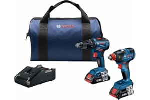 BOSCH Power Tools Drill Set Volt Cordless Drill Driver/Impact Combo Kit with 2 Batteries, Charger and Soft Carrying Case (GXL