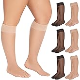 MANZI 6 Pairs Plus Size Sheer Knee Highs Stocking for Women Super Wide Nylon Trouser Queen Socks