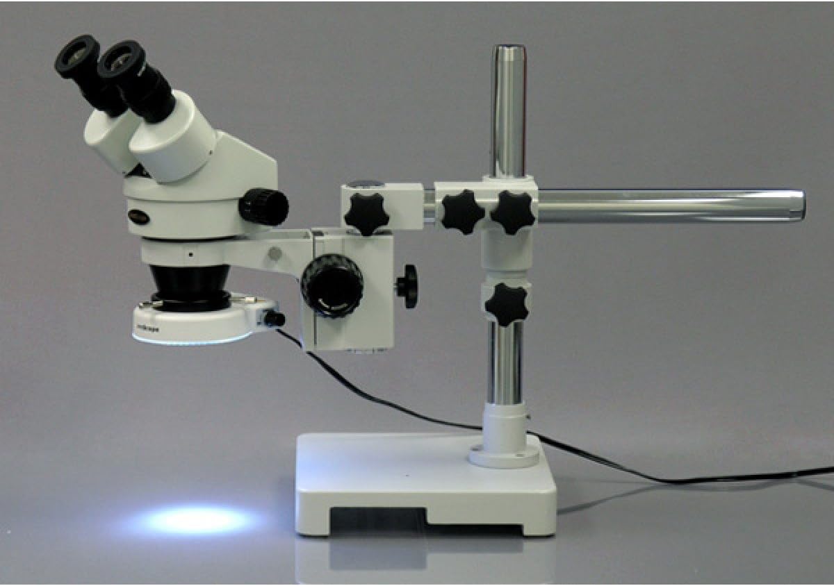 AmScope SM-3BZ-80S 3.5X-90X Stereo Zoom Microscope on Boom Stand with 80 LED Light, White - Image 3