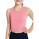 Haloumoning Girls Tank Tops Kids Athletic Ribbed Knit Sleeveless Crop Tops Basic Camisole 5-14 Years