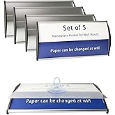 Set of 5 Curved Name Plate Holder 8" x 4" Wall Mount Office Business Door Sign Holder Aluminum Sturdy Office Sign Frame with Adhesive Tape Film for Business Cubicle Custom Display - Silver