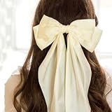 AYNKH 2 Pack Big Bow Hair Clips Silky Satin White French Barrette Womens Girls view 5