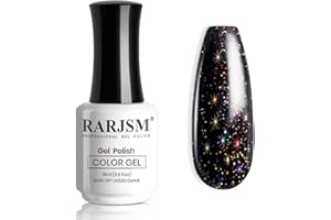 RARJSM Gel Nail Polish Black Glitter Sparkly Chunky Iridescent Rainbow Shimmer Pigments Nail Gel Polish Soak off Led UV Curing Required for Nail Art Salon Manicure 15ml Fall Winter Christmas